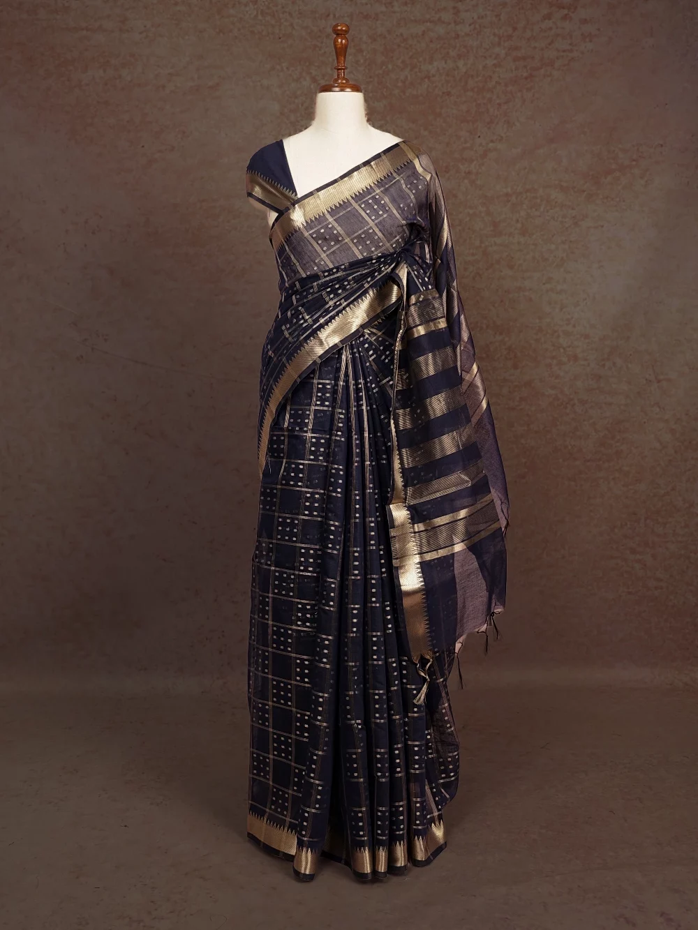 Navy Blue Cotton Silk Saree