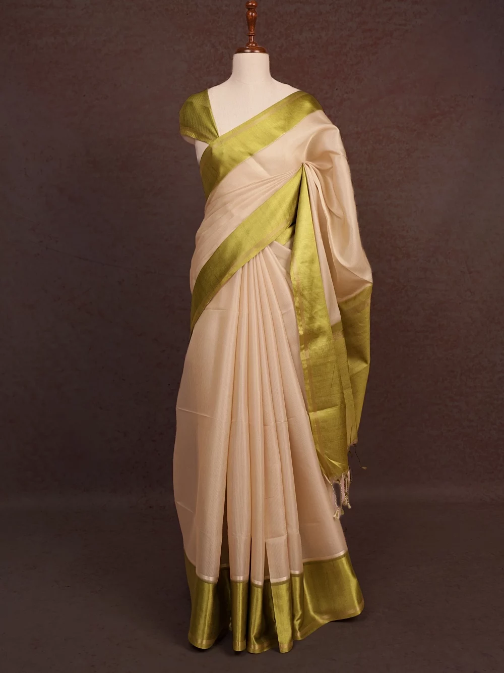 Cream Semi Tussar Saree