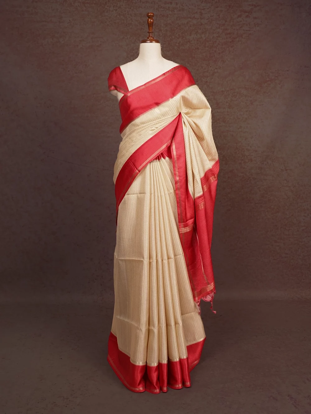 Cream Tussar Silk Saree