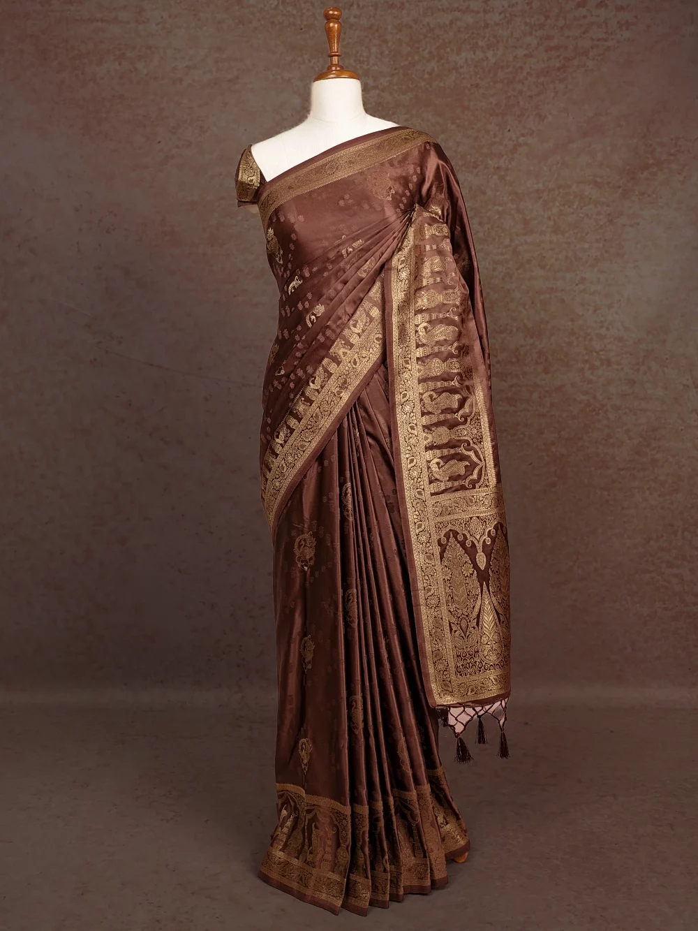 Brown Satin Crepe Saree