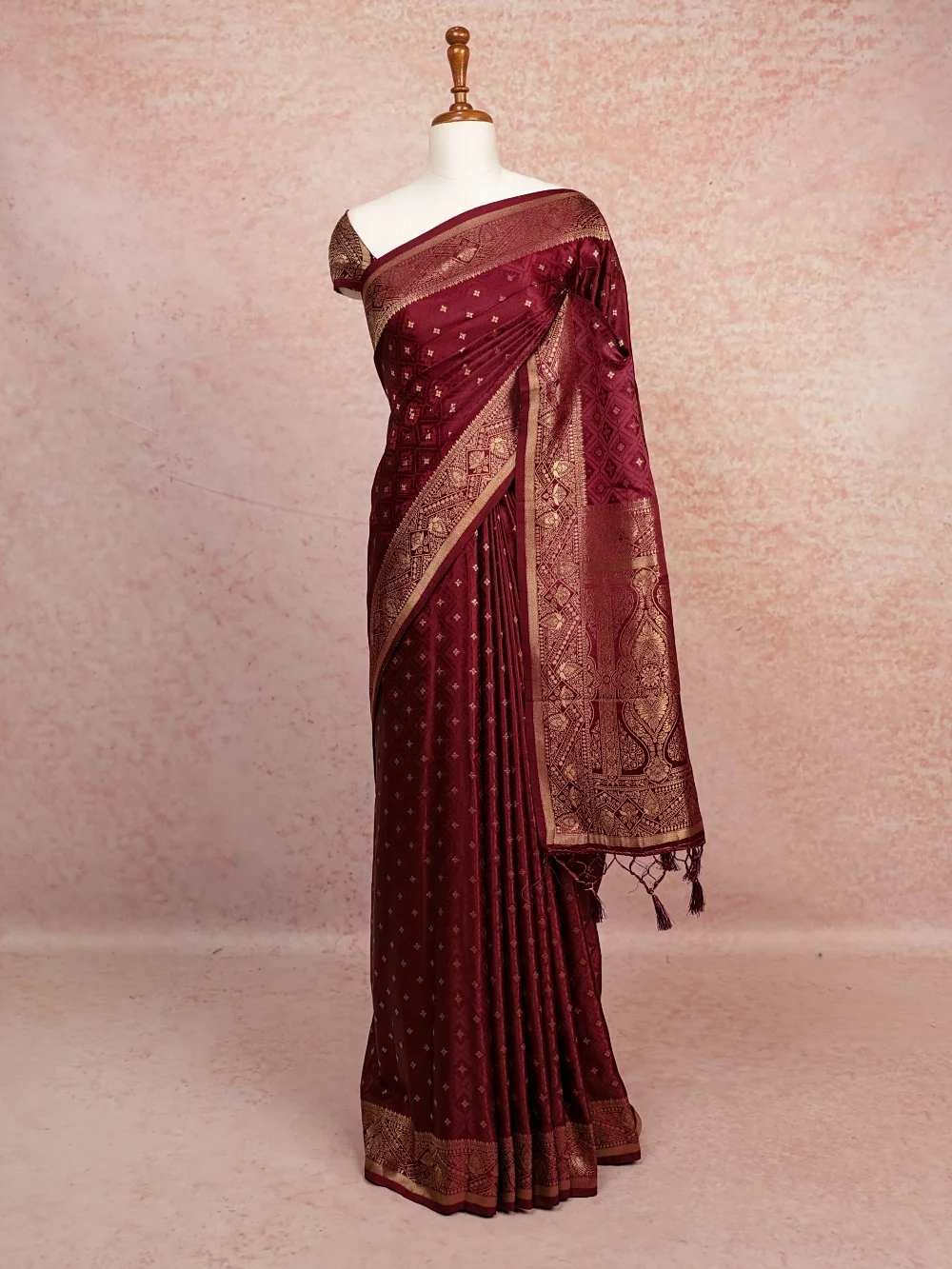 Wine Red Semi Crepe Saree