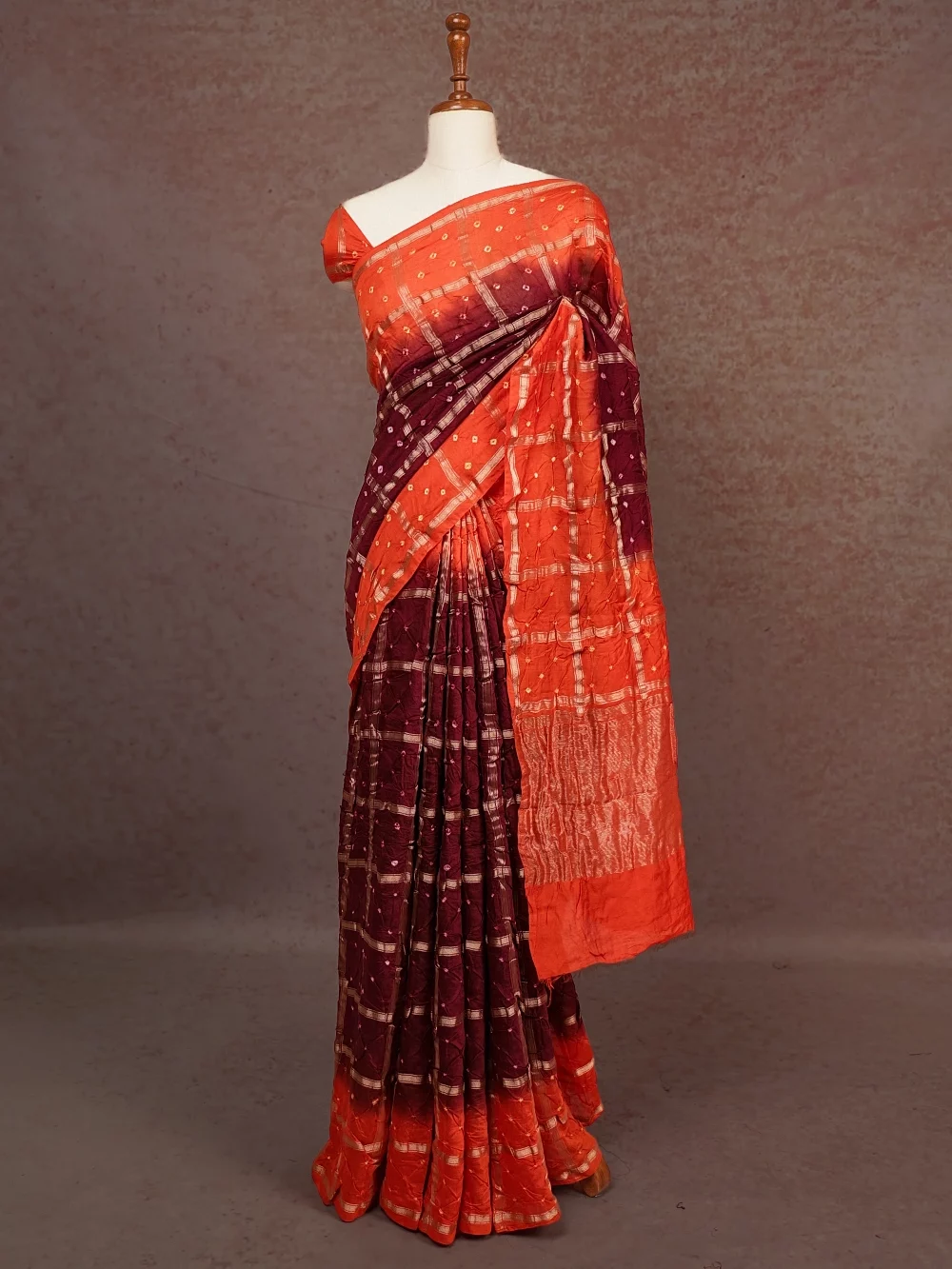 Wine Bandhani Saree