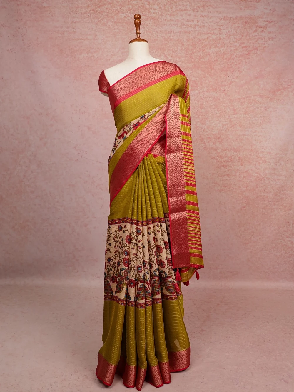 Parrot Green Crepe Saree