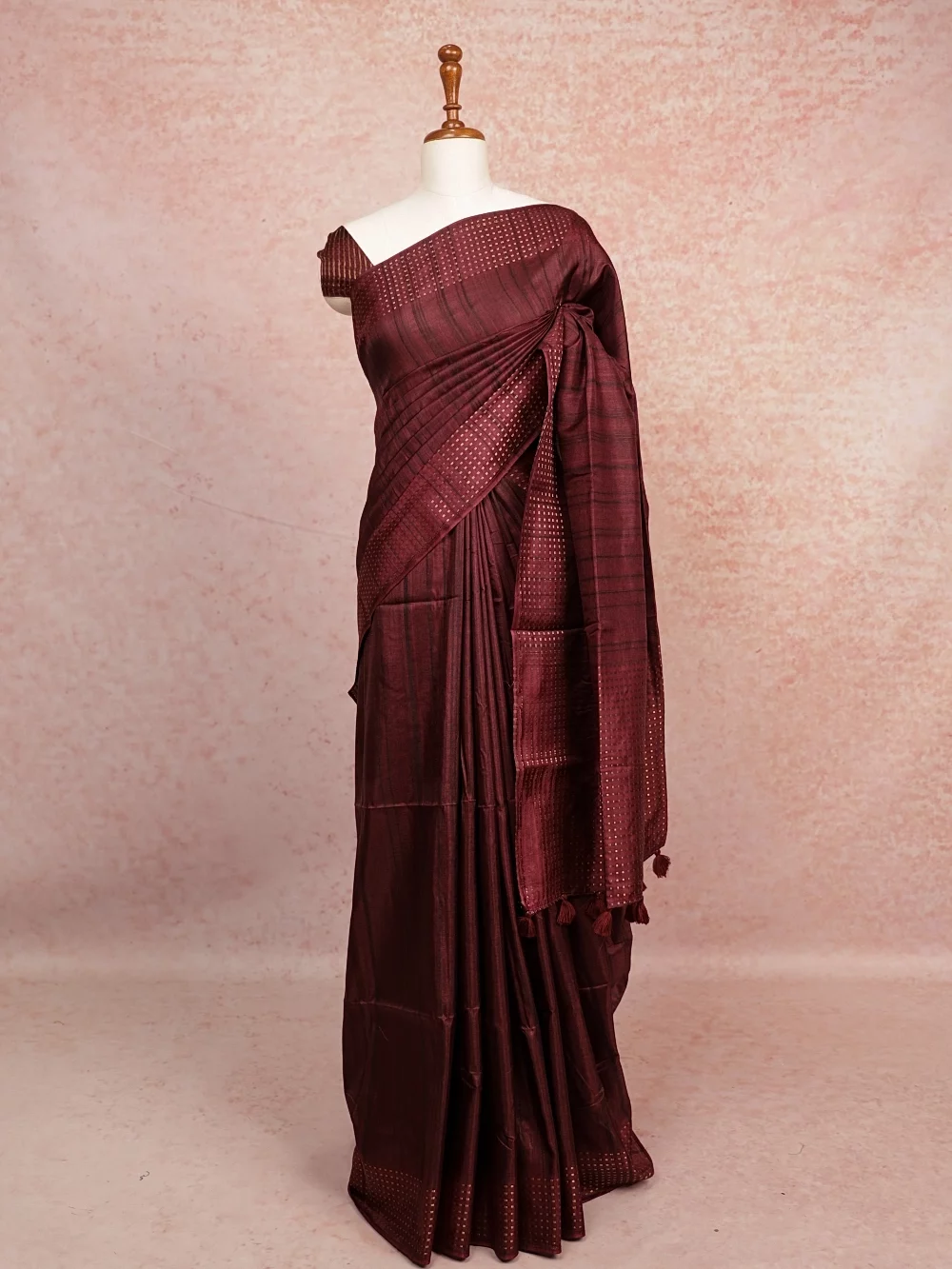 Brownish Wine Semi Tussar Silk Saree