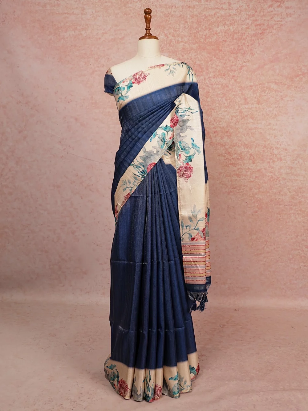 Indigo Blue Tussar Jute Saree