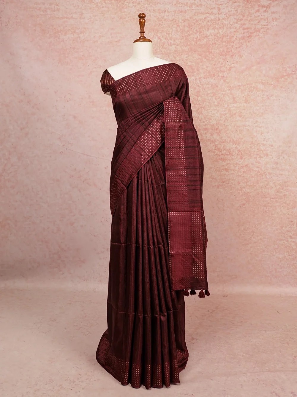 Blackish Brown Tussar Jute Saree