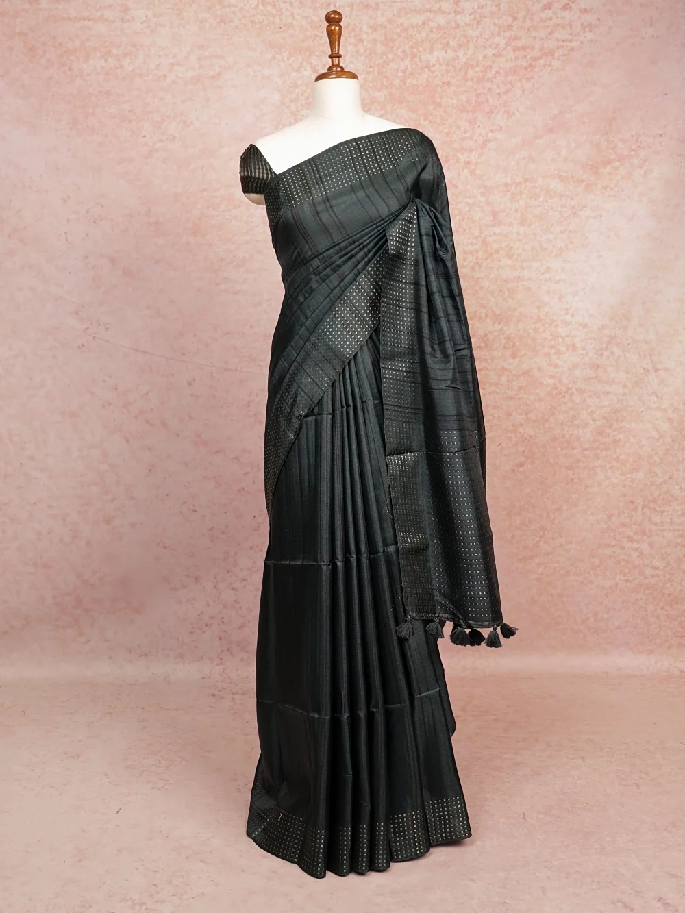 Dark Green Tussar Silk Saree