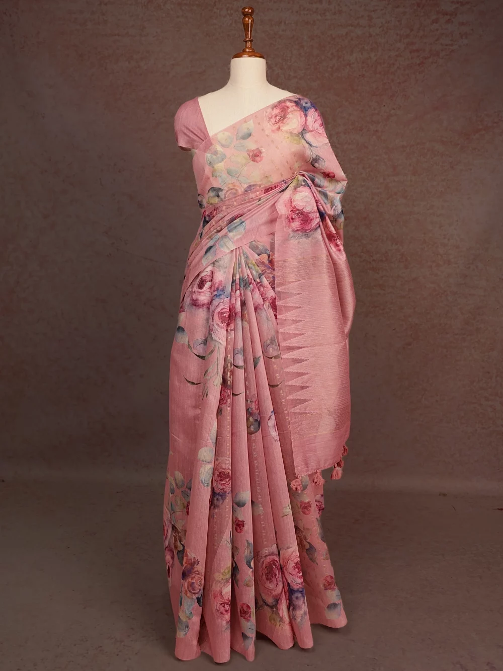 Pink Semi Linen Saree