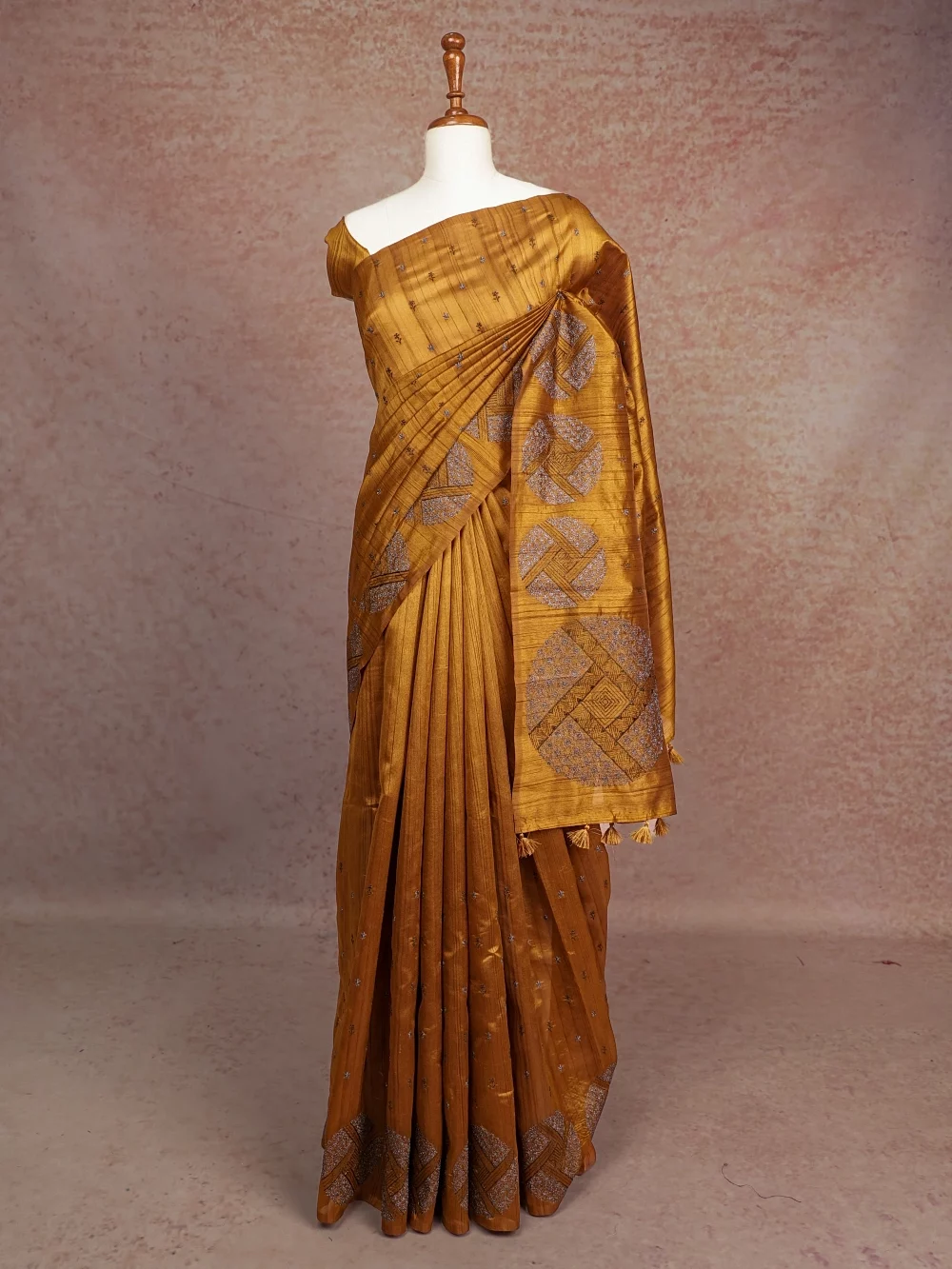 Dark Mustard Yellow Semi Tussar Saree