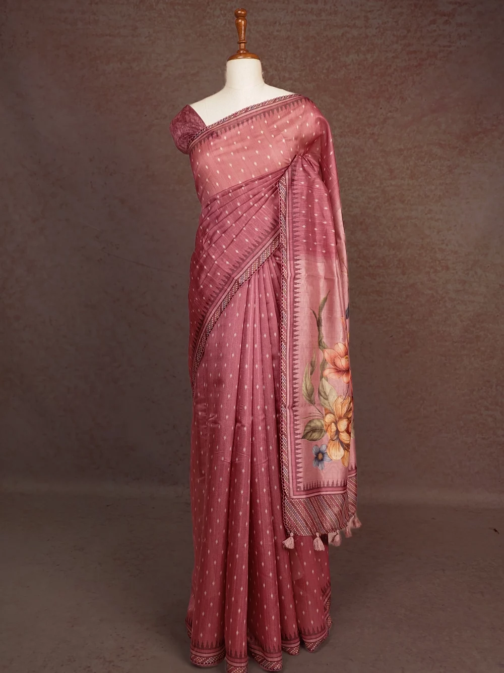 Onion Pink Organza Tussar Saree