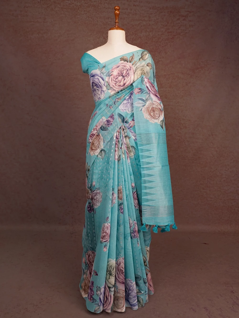 Light Blue Semi Linen Saree
