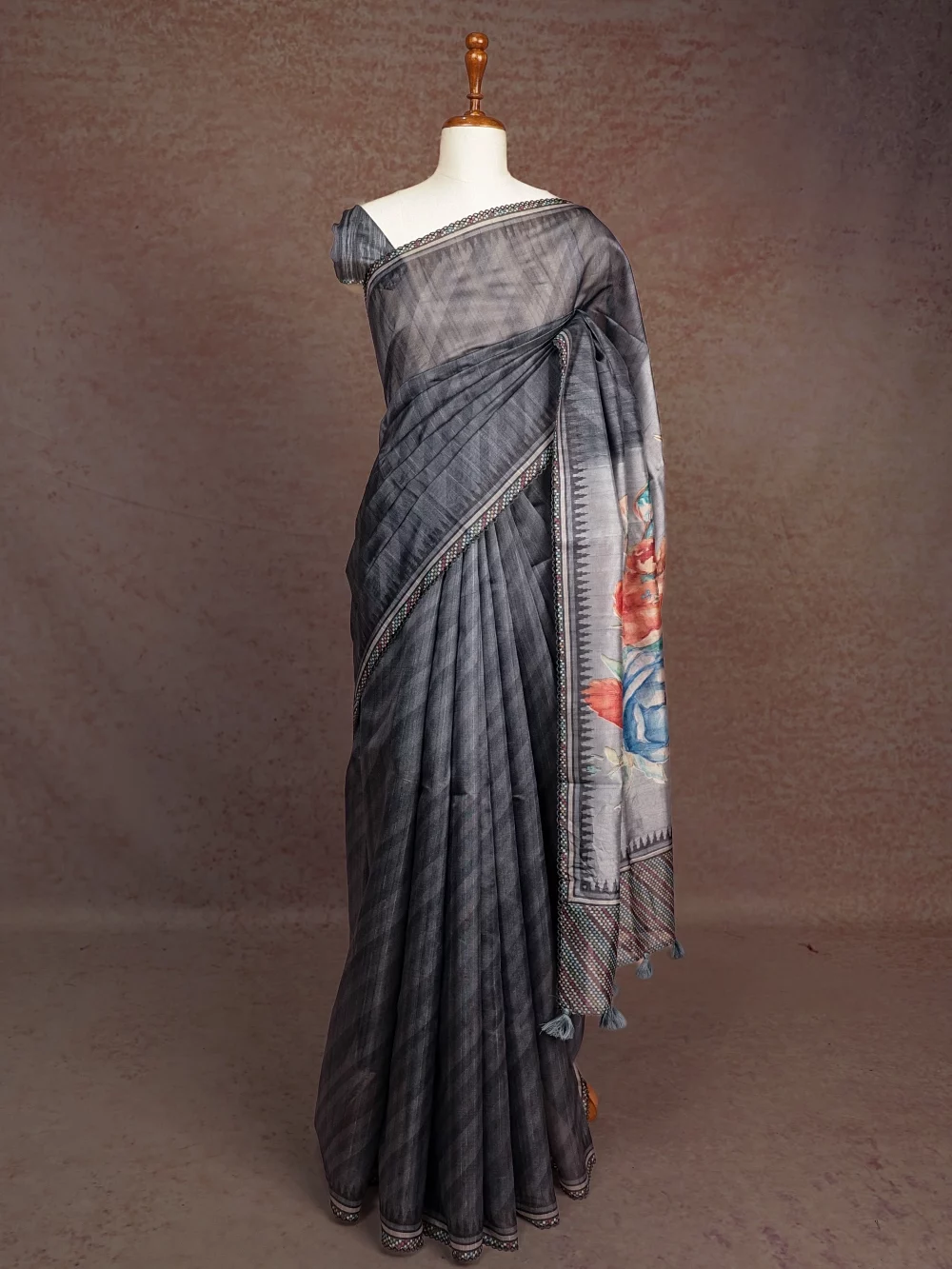 Grey Organza Tussar Saree