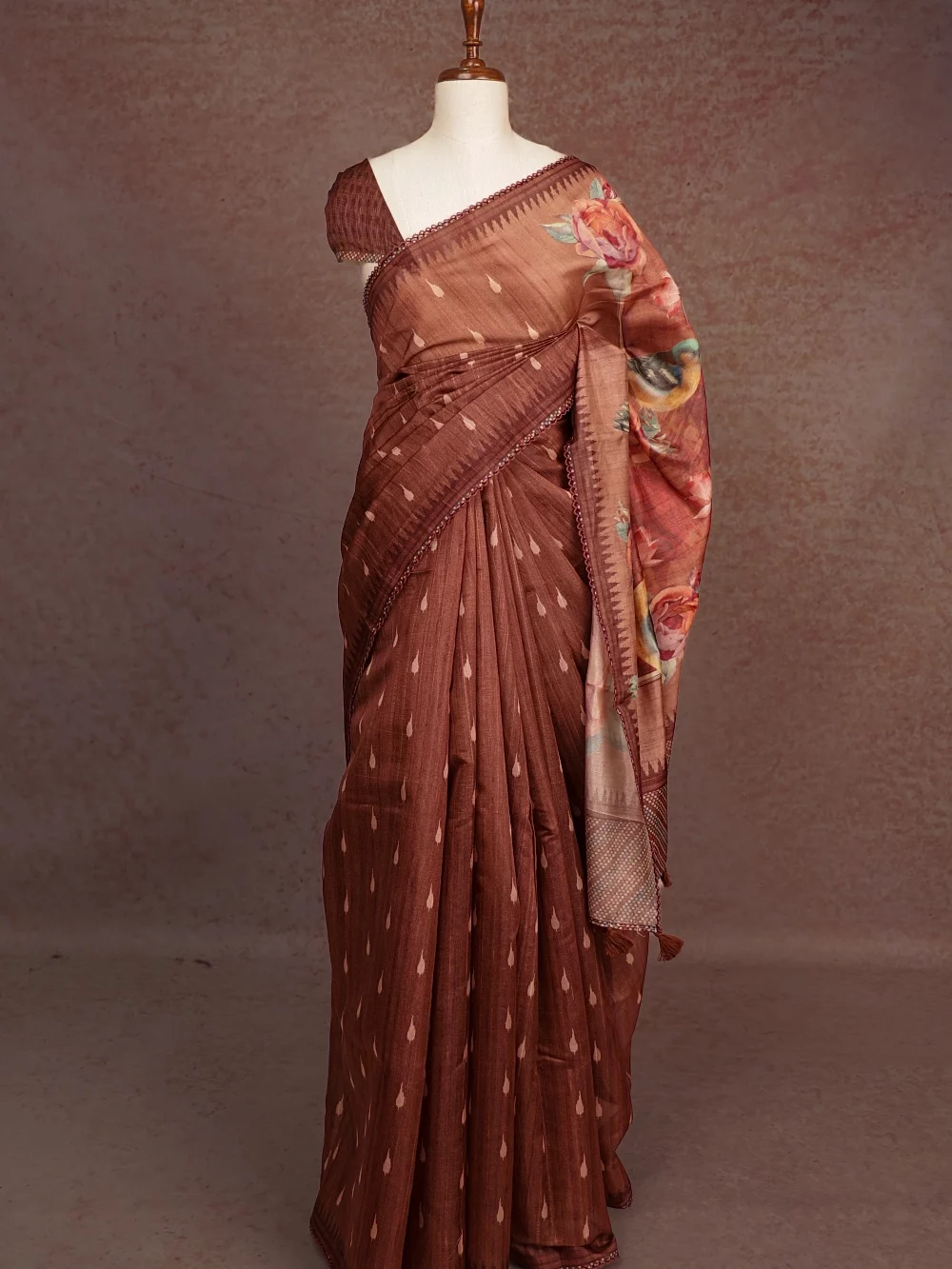 Chocolate Colour Organza Tussar Saree
