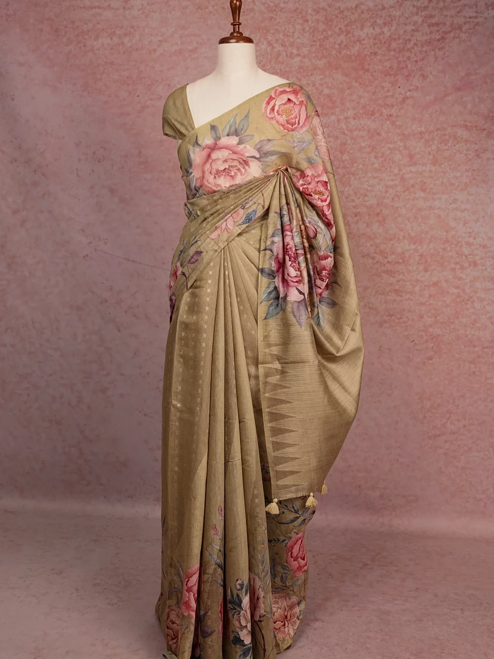Olive Green Soft Cotton Saree
