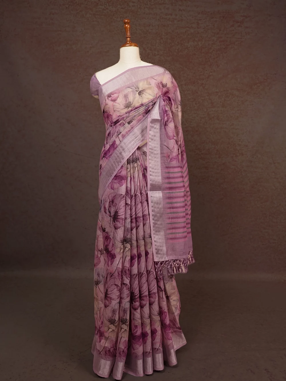 Lavender Semi Linen Saree