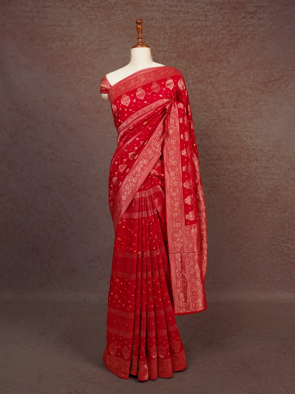 Red Semi Banarasi Saree