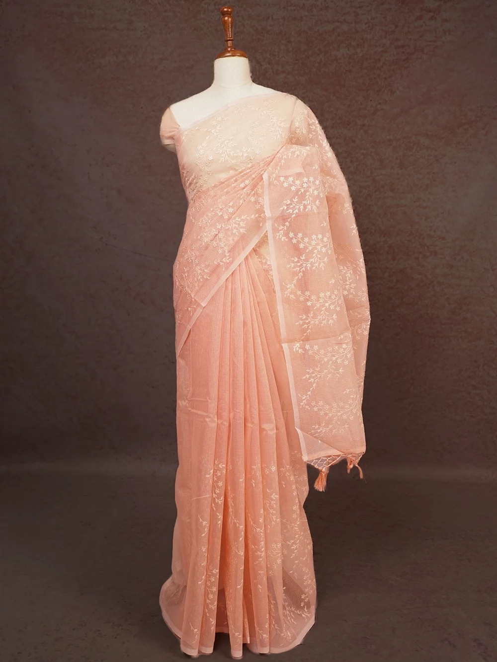 Peach Net Kota Saree