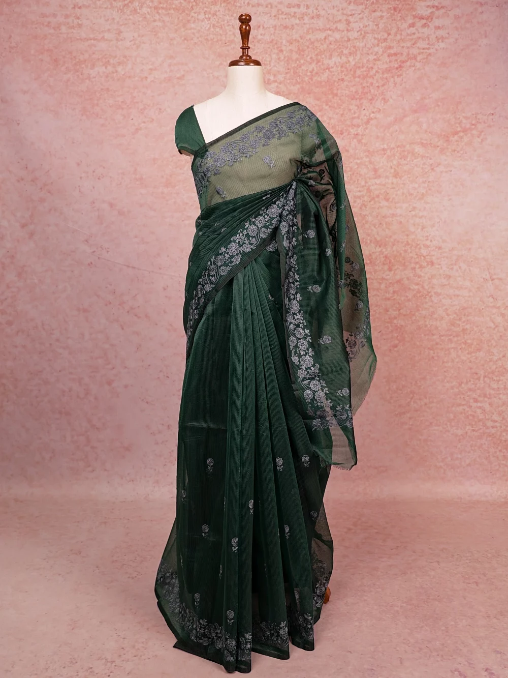 Bottle Green Net Kota Saree