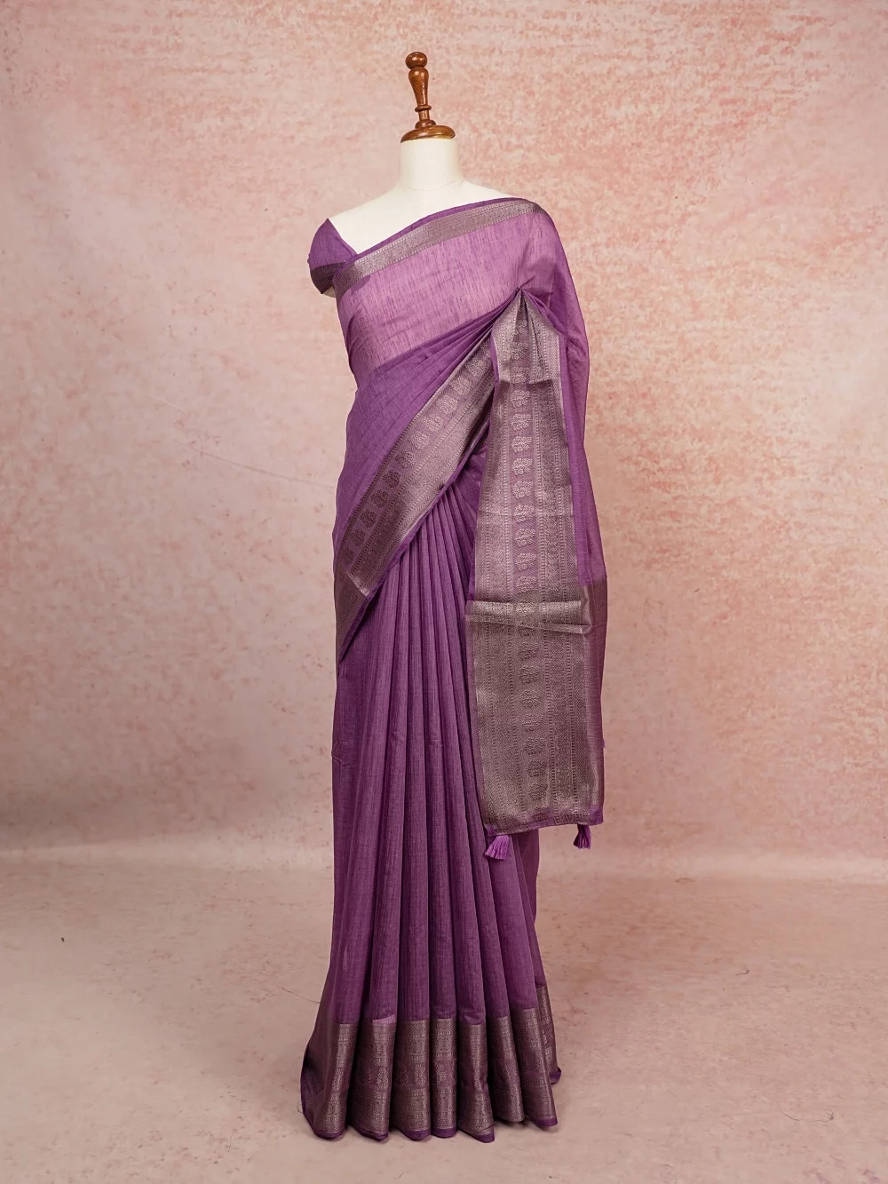 Dark Lavender Linen Silk Saree