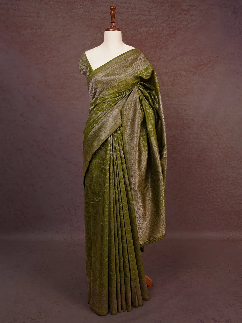 Elachi Green Semi Banarasi Saree