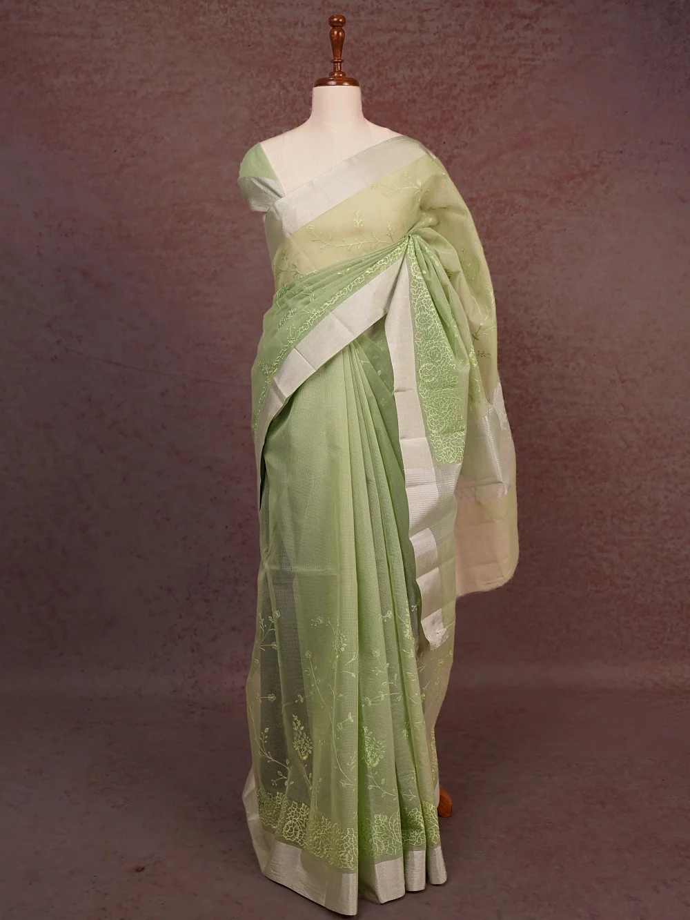 Pista Green Net Kota Saree