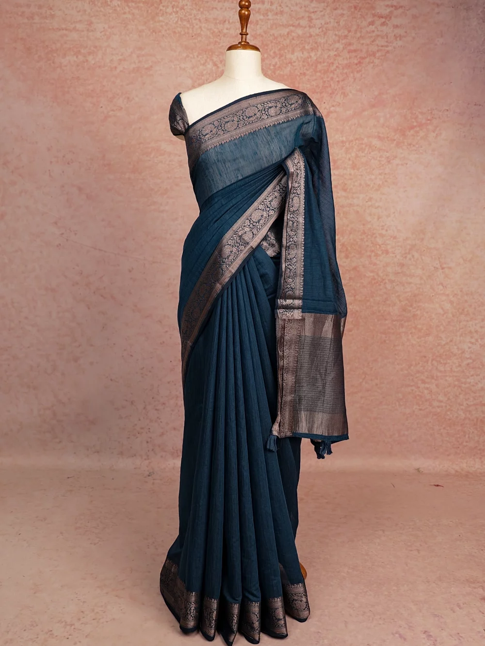 Teal Blue Semi Tussar Saree