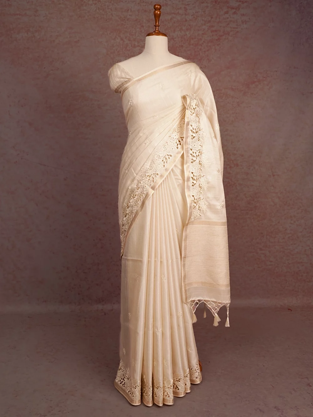 Cream Semi Tussar Saree
