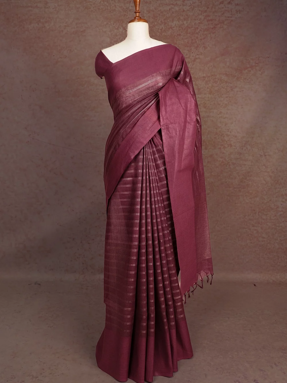 Wine Semi Linen Saree