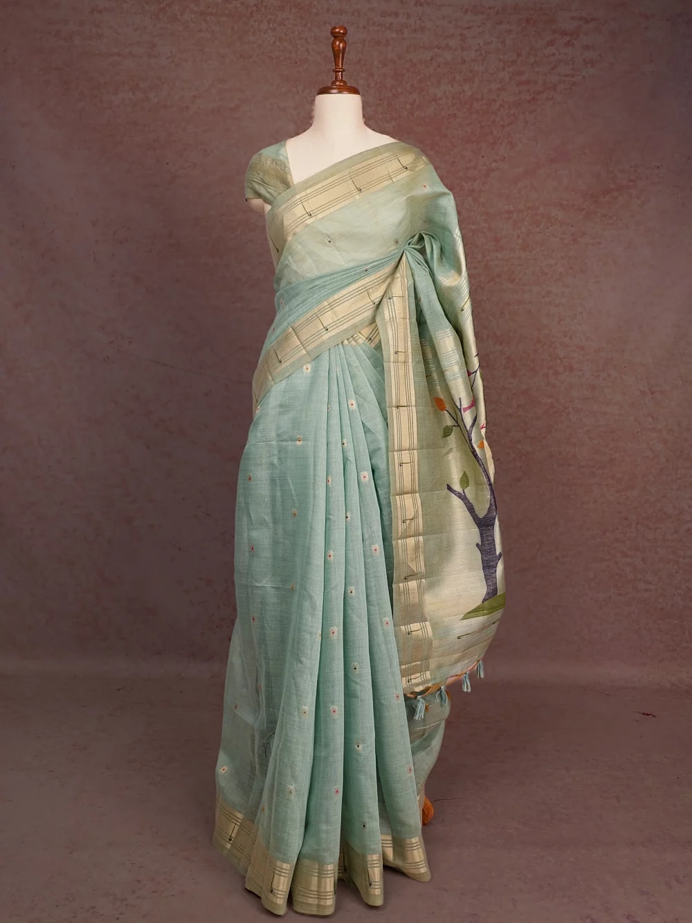 Sapphire Green Cotton Saree