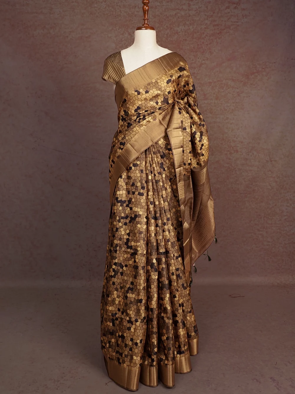 Olive Green Semi Tussar Saree