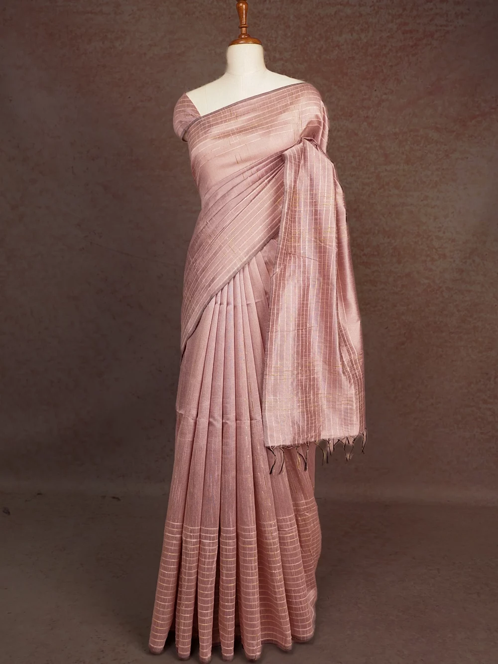 Pastel Pink Tussar Jute Saree