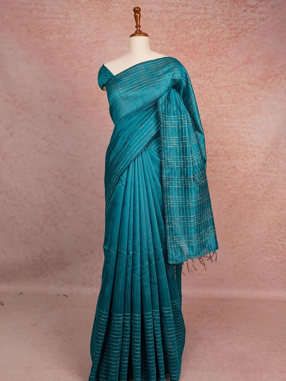 Peacock Blue Tussar Jute Saree