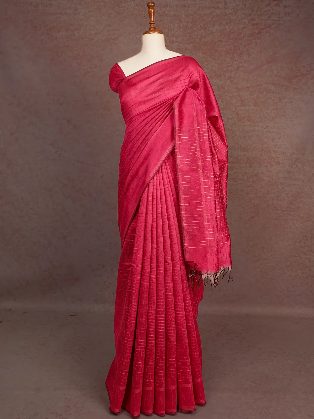 Dark Pink Tussar Jute Saree