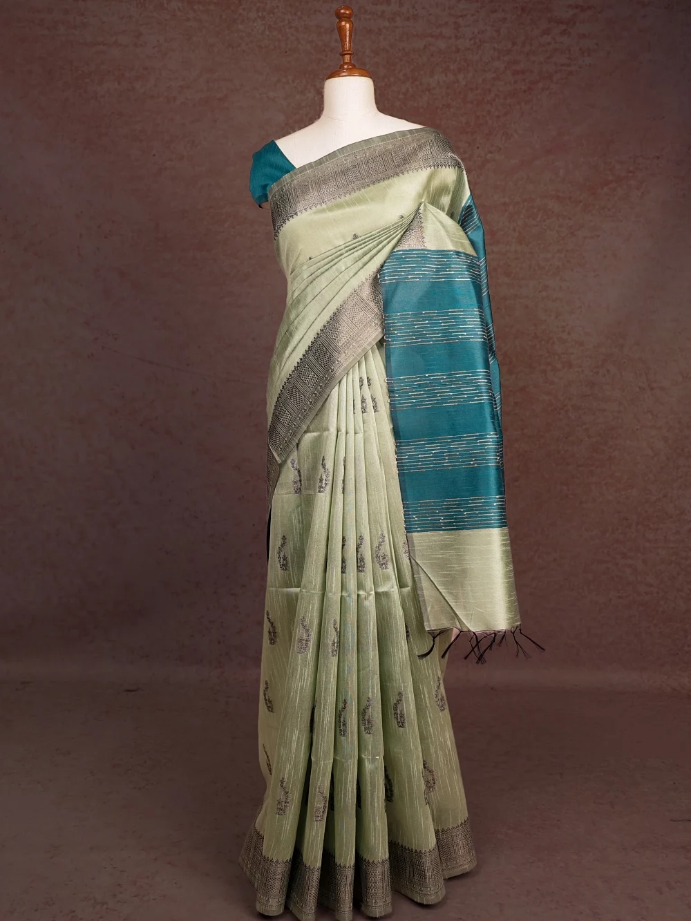 Pista Green Semi Tussar Saree