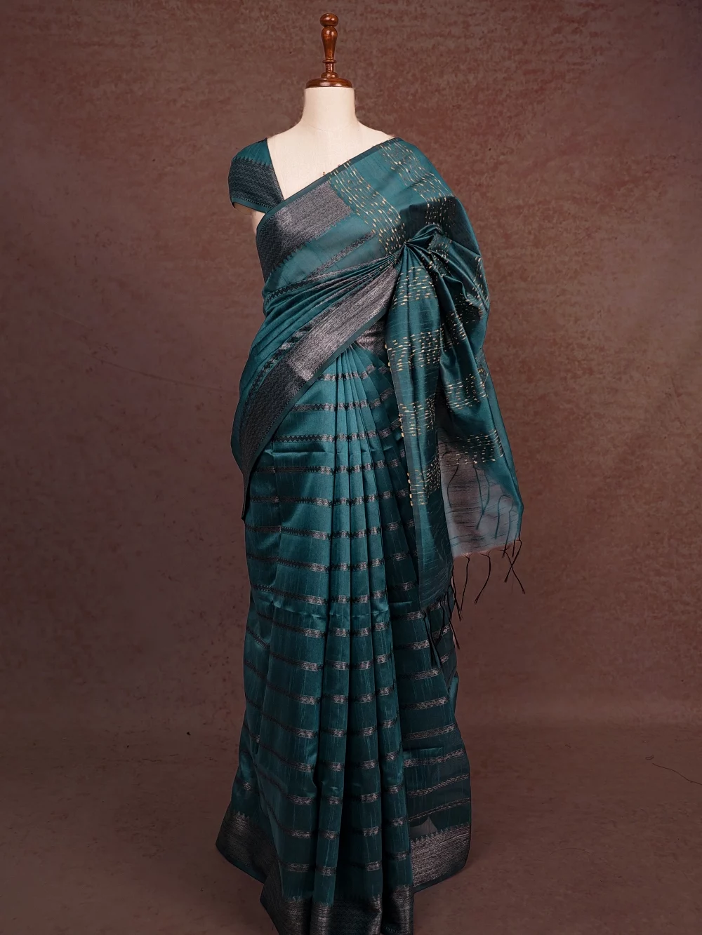 Peacock Blue Semi Jute Silk Saree