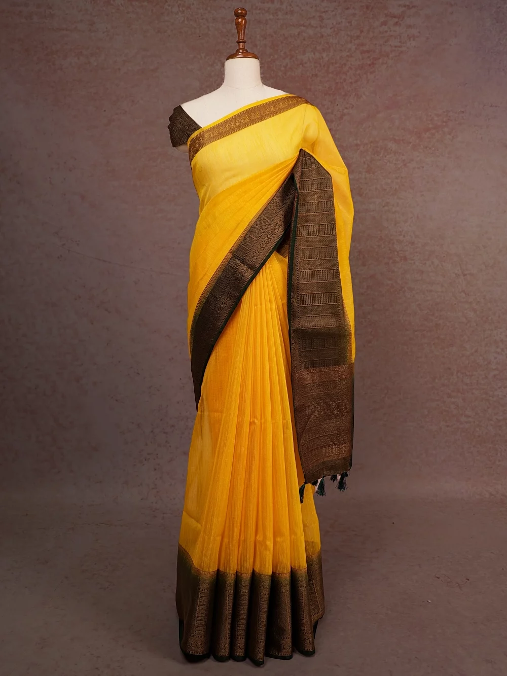 Yellow Semi Linen Saree