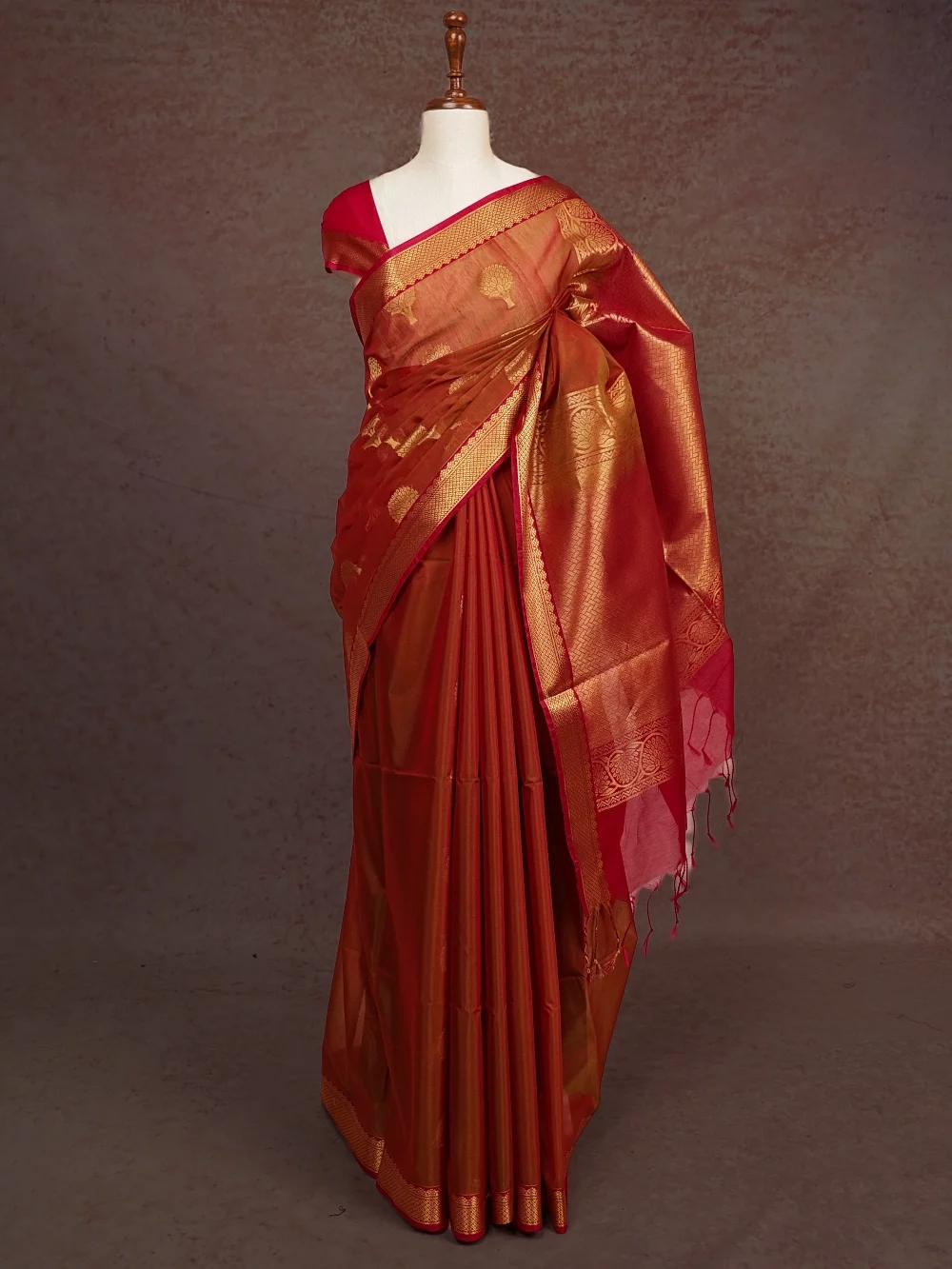 Mustard Yellow And Rani Pink Cotton Silk Saree