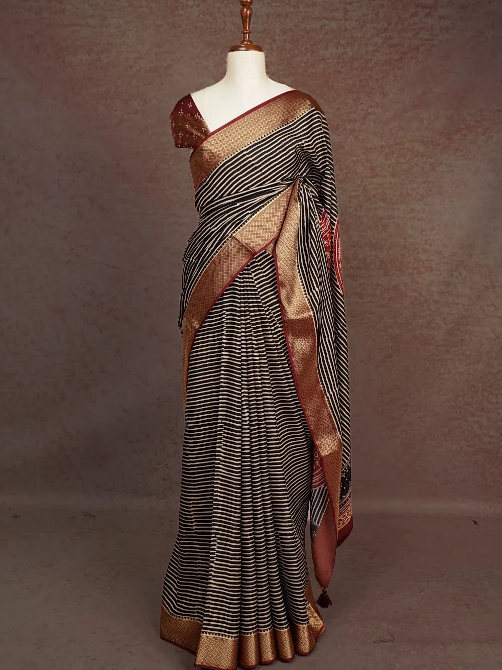 Black Semi Chanderi  Saree