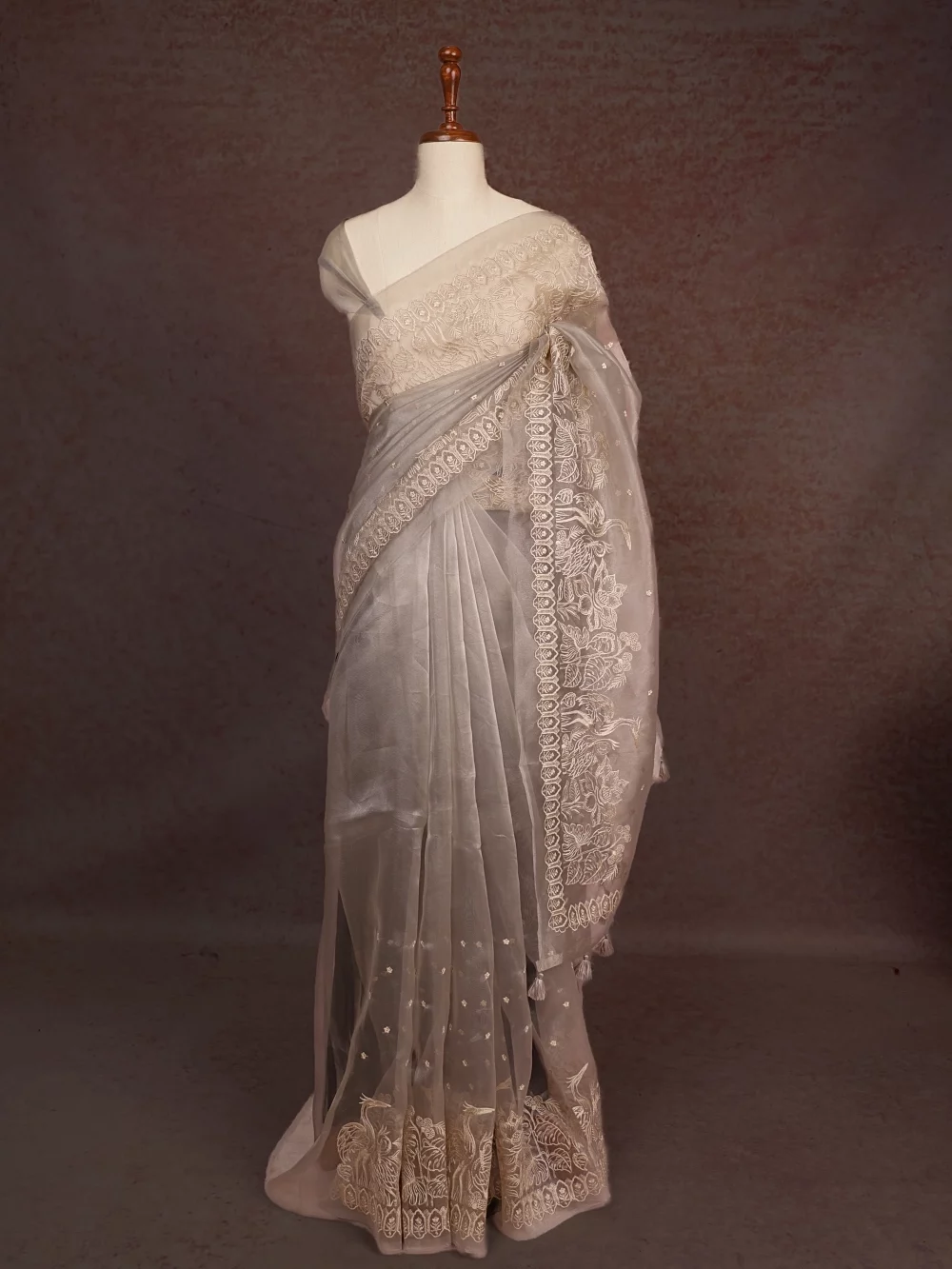 Light Grey Glass Organza Saree