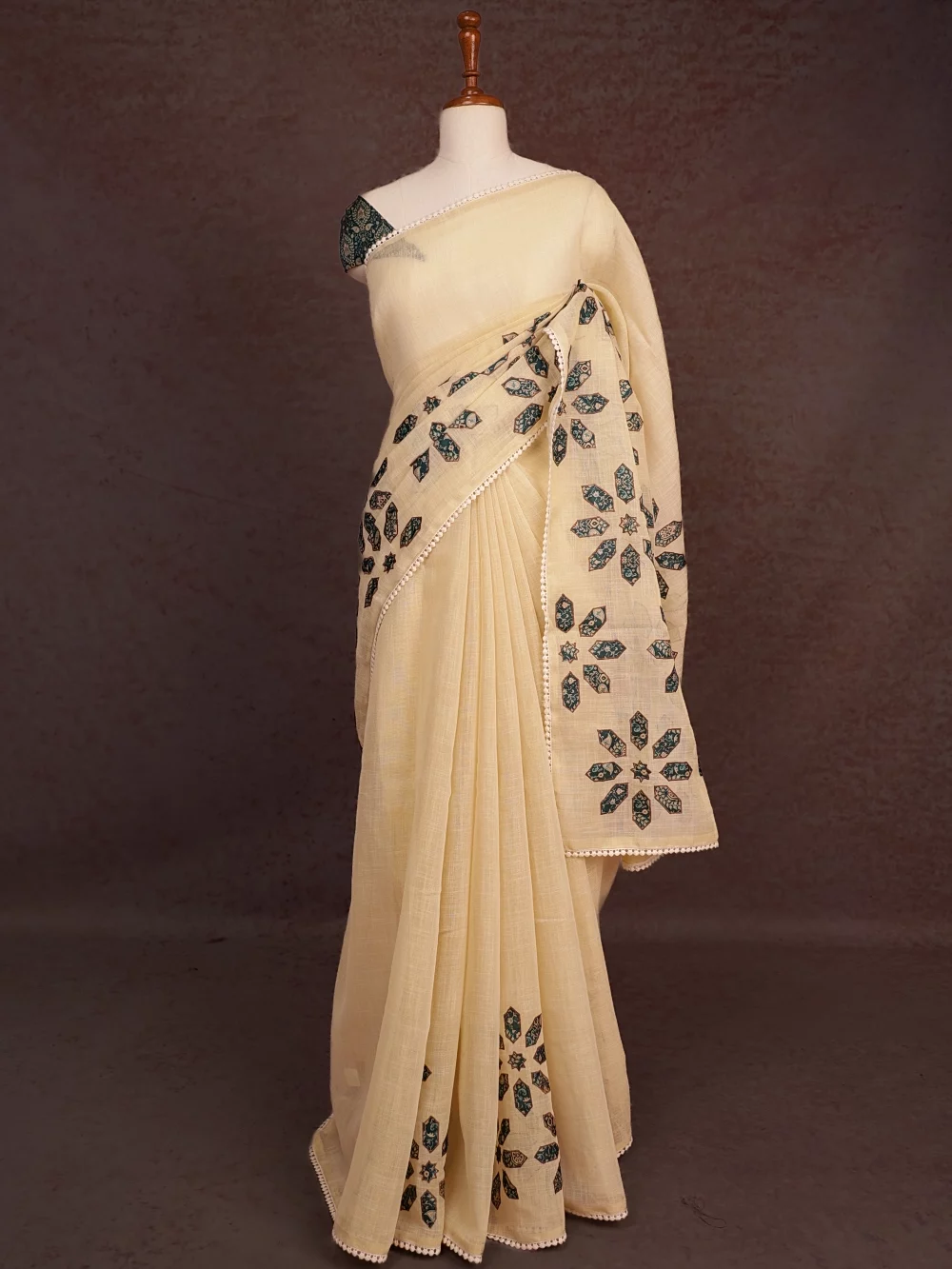 Cream Semi Linen Saree