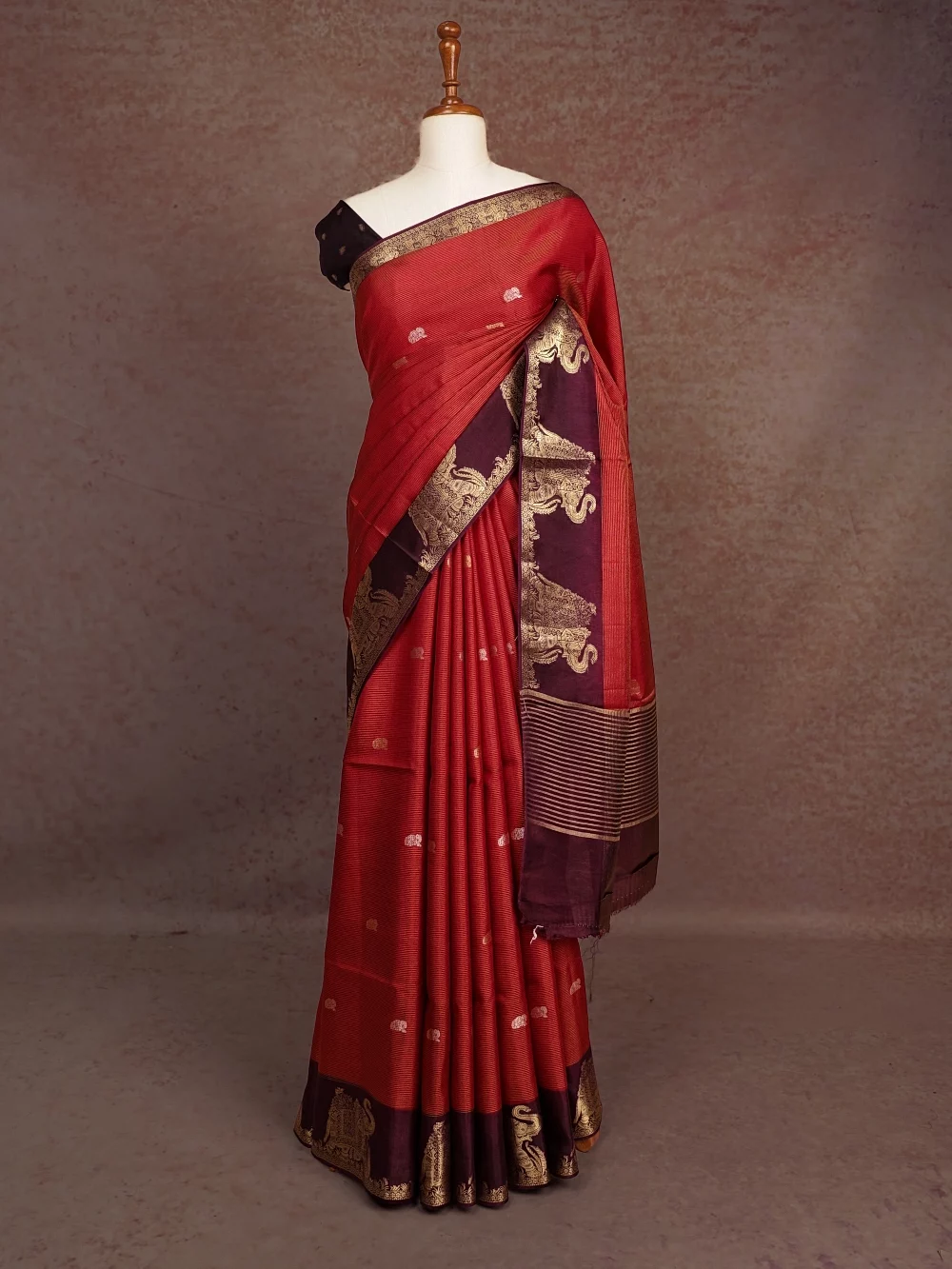 Maroon Semi Banarasi Saree