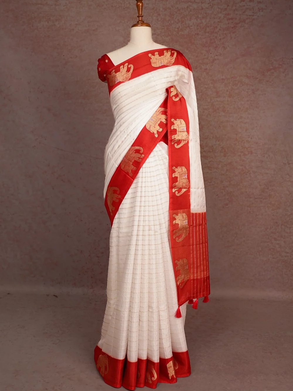 Cream Semi Banarasi Saree