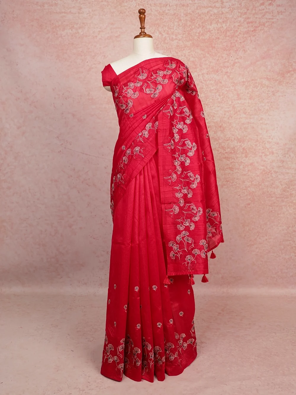 Red Semi Tussar Saree