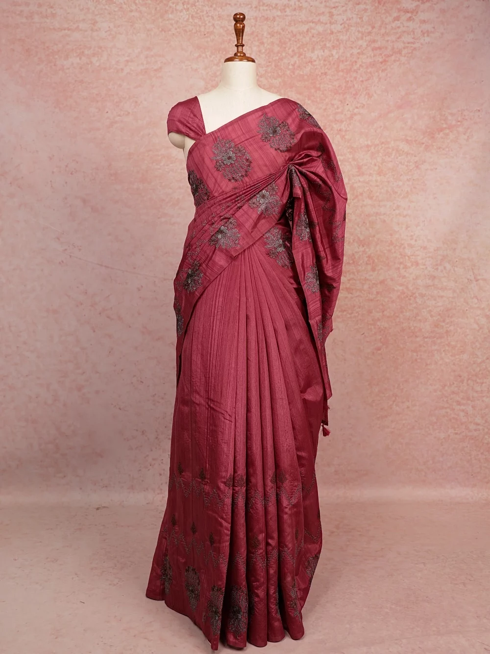 Dark Onion Pink Semi Tussar Saree