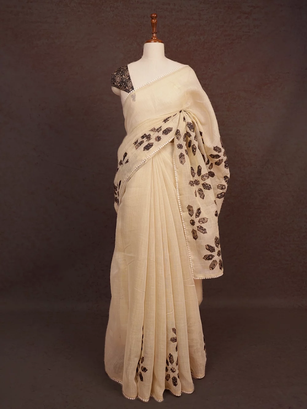 Cream Linen Saree