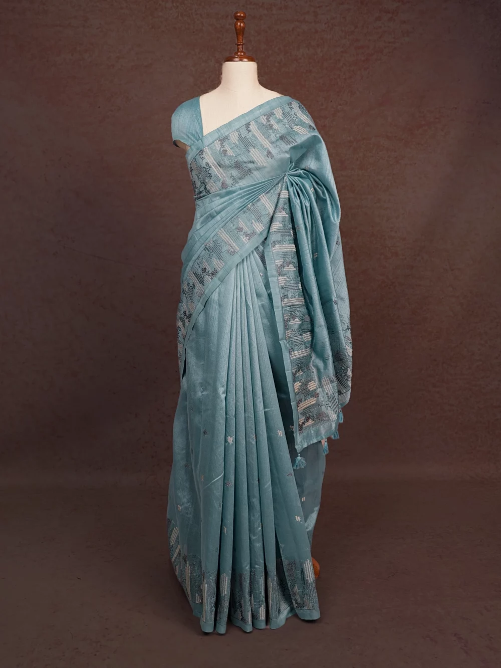 Sea Blue Semi Tussar Saree