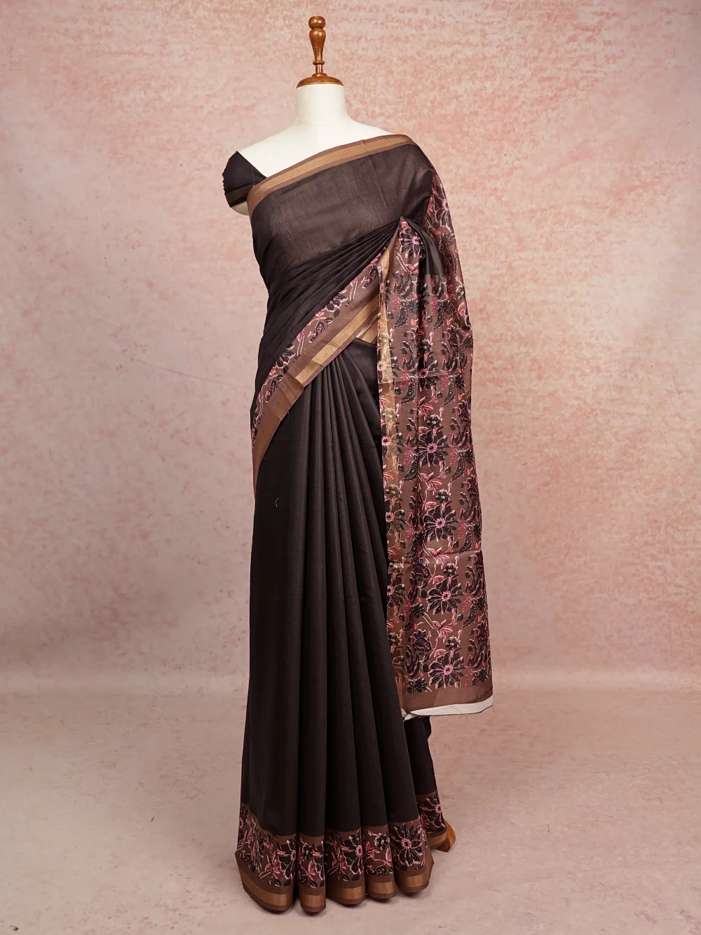 Black Chanderi Silk Saree