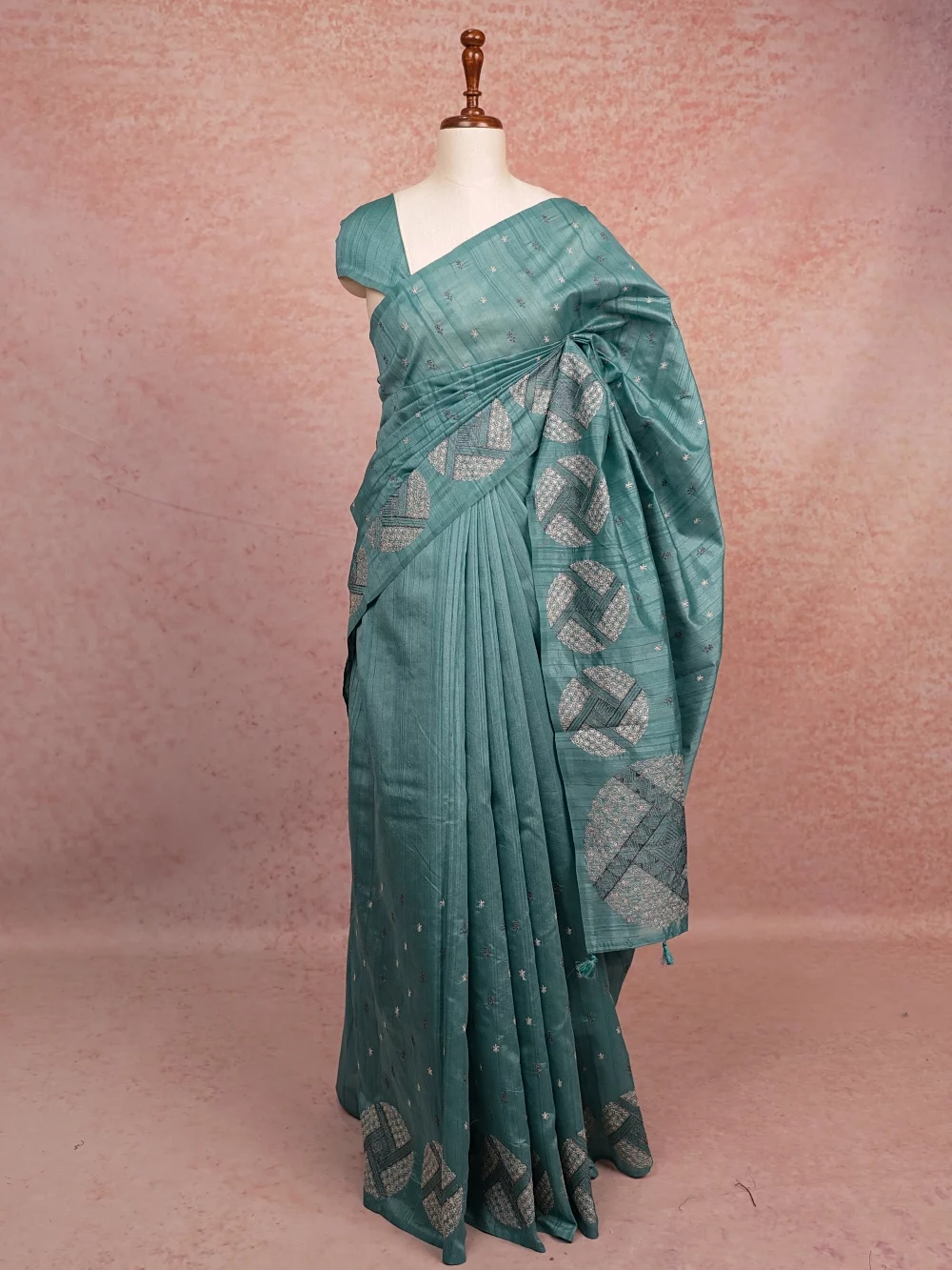 Sea Blue Semi Tussar Saree