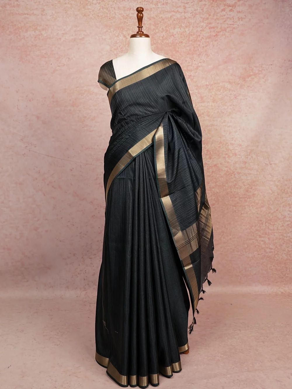Dark Green Tussar Silk Saree