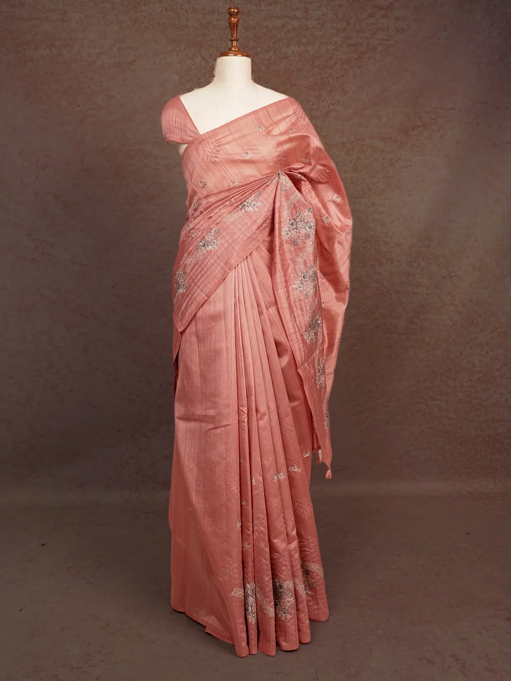 Onion Pink Semi Tussar Saree